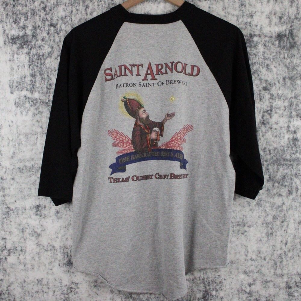 Saint Arnold Texas Brewery Ales Mens L Gray Black 3/4 Sleeves Baseball T Shirt